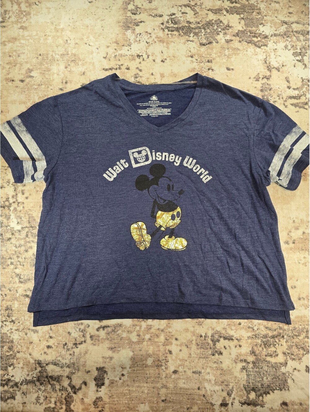 Walt Disney World Vintage Mickey Mouse Blue V-Neck T-Shirt XL (A2 018)